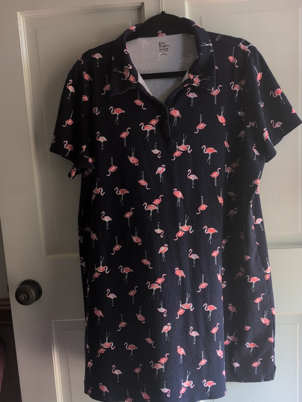 Kim Rogers Navy Polo Dress with Pink Flamingo Print
